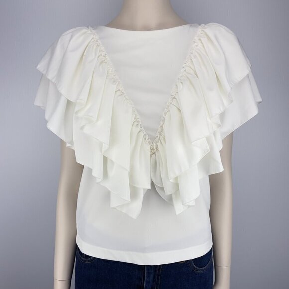 Coastal Cowgirl‎ Victorian White Blouse Flaunt Ruffles Front&Back Yakuza s S-M - Picture 14 of 15